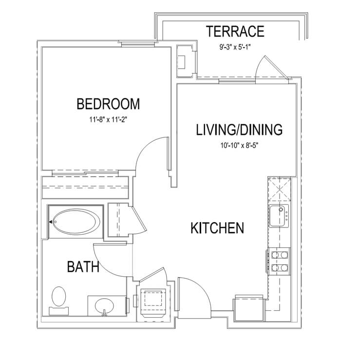 Plan A1 1 Bedroom | 1 Bath | 575 sq. ft.