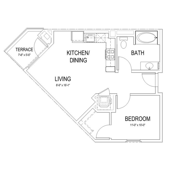 Plan A3 1 Bedroom | 1 Bath | 620 sq. ft.