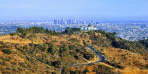 Griffith Park Observatory bike trails near The Pearl apartments in Koreatown, Los Angeles   