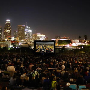 Street Food Cinema outdoor movies near The Pearl apartments in Koreatown, Los Angeles   