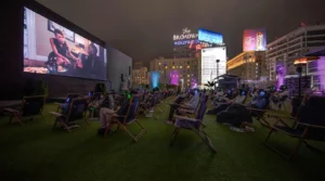 The Montalbán Theatre outdoor movies near The Pearl apartments in Koreatown, Los Angeles   