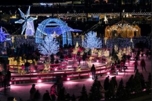 Enchant Christmas Light Maze holiday celebration near The Pearl apartments in Koreatown, Los Angeles