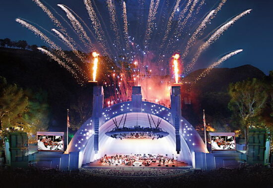 Hollywood Bowl music under the stars near The Pearl apartments in Koreatown, Los Angeles
